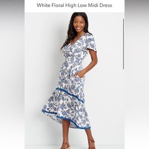 Maurice’s White Floral High Low Midi Dress